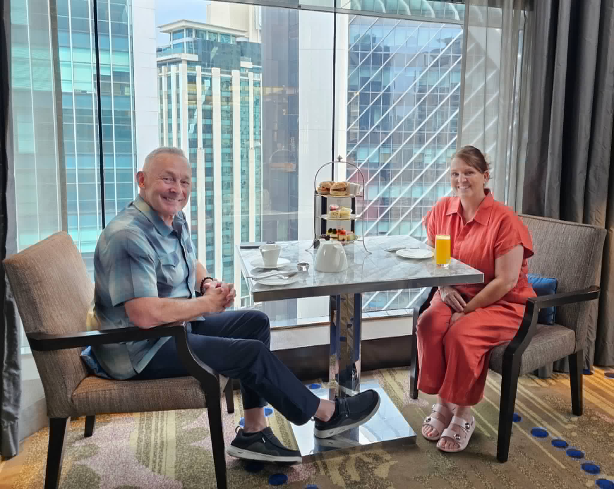 Tyke & Tina at a table on one of their adventures